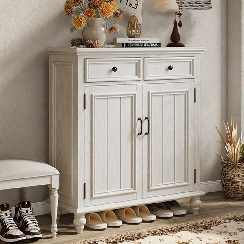 NICECABINET Vintage Solid Wood Shoe Cabinet with White Finish